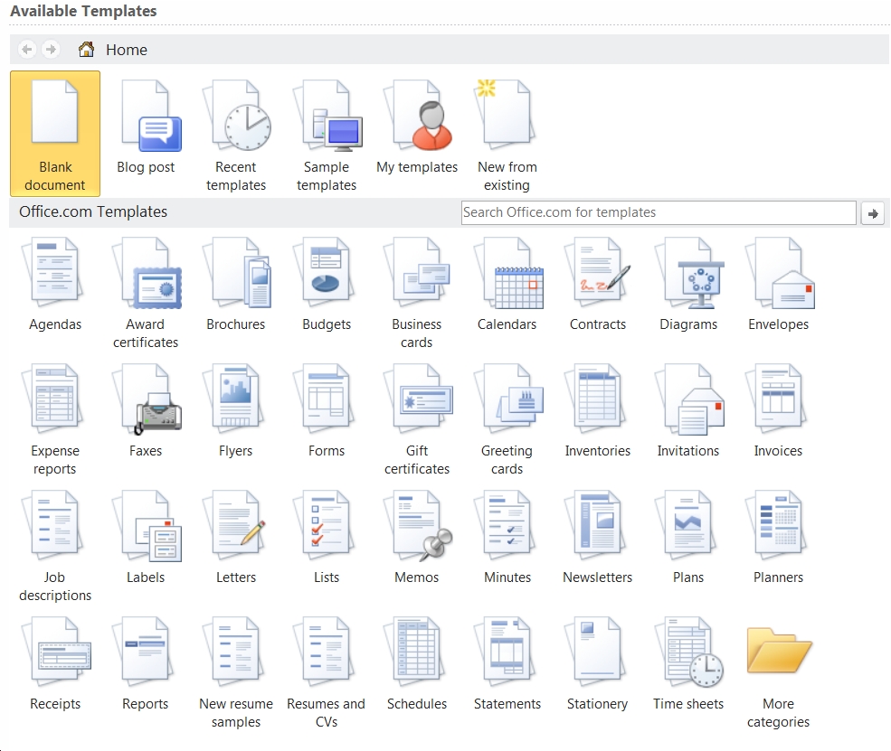 MS Word 2010 -- All the TEMPLATES you need and then some ...
