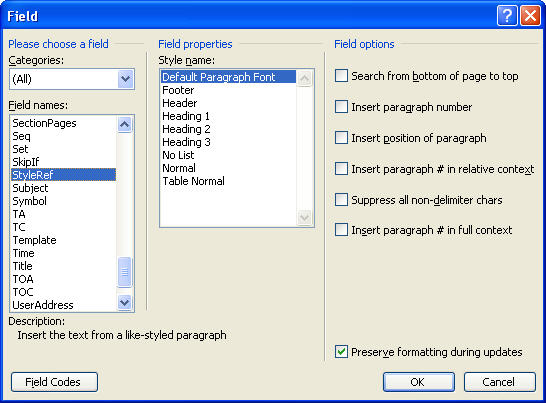 insert text field in word 2003