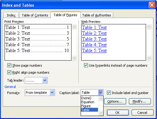 how to create table of contents in word 2003