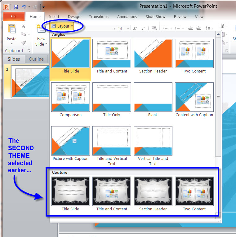 slide layout as used in presentation software