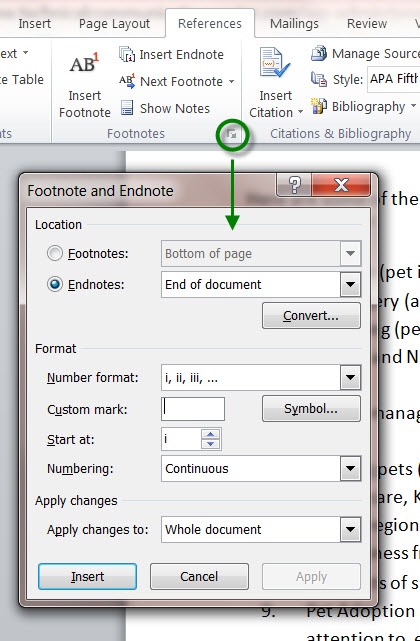 how to convert endnotes to footnotes in word