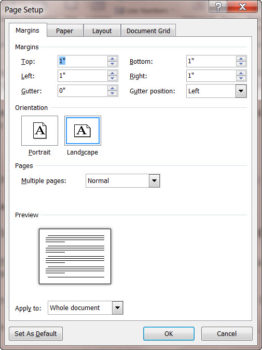 what is page setup dialog box in ms word