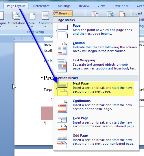 change layout of one page in word